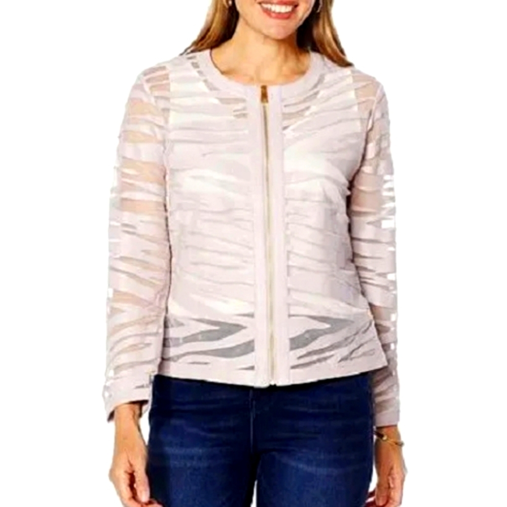 Colleen Lopez Ice Violet Faux Leather and Mesh Tiger Zipper Jacket Small New